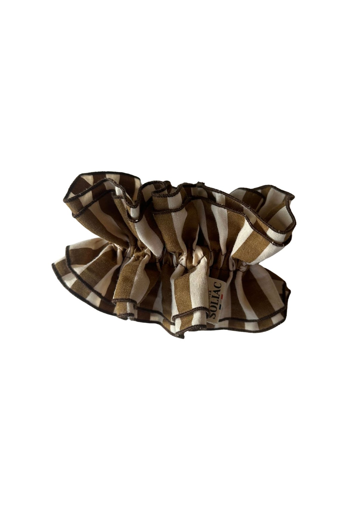 Chouchou double volant - Rayé Beige et Kaki