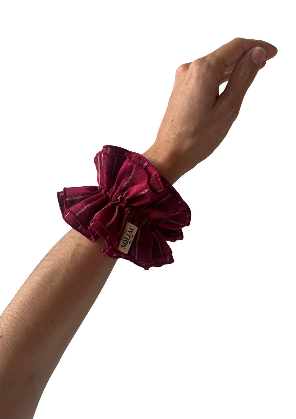 Chouchou double volant - Double Rayures Rose et bordeaux