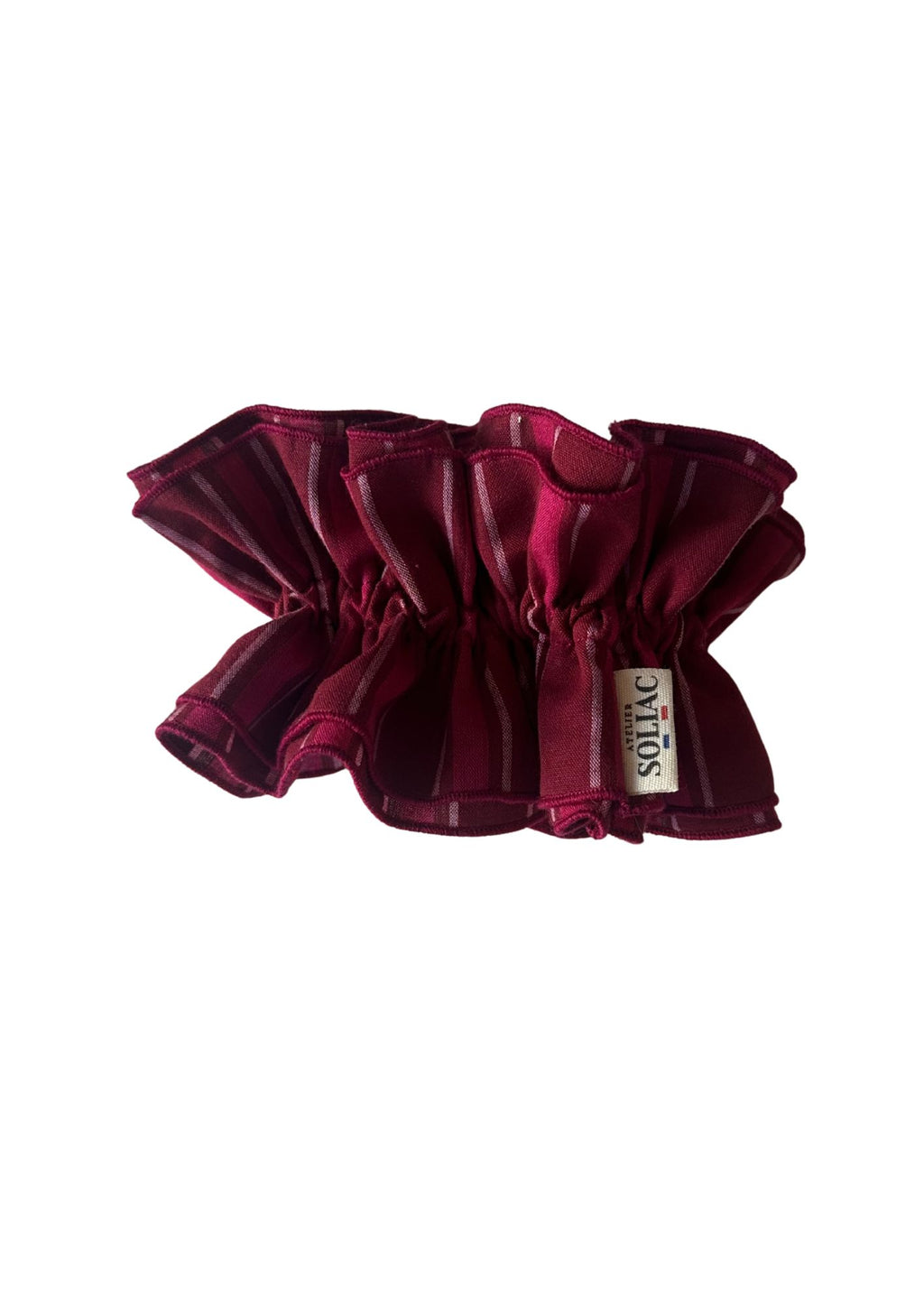 Chouchou double volant - Double Rayures Rose et bordeaux
