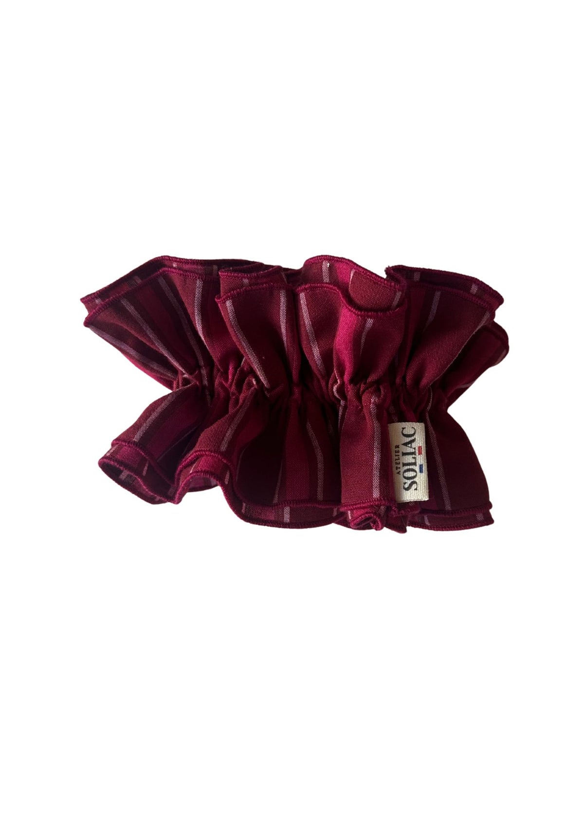 Chouchou double volant - Double Rayures Rose et bordeaux