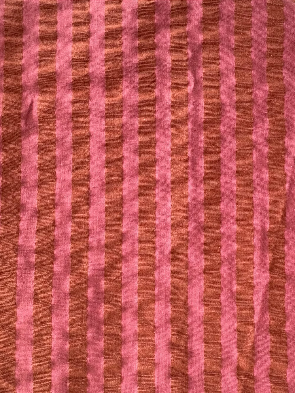 Tissu Seersucker rayé Rose des bois & Ocre